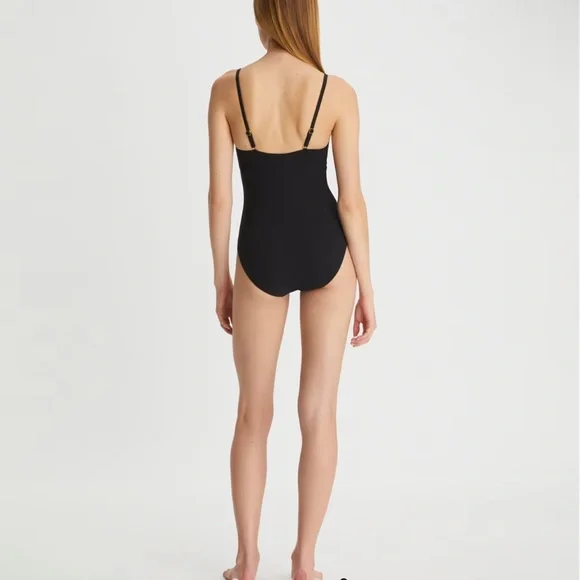 Tory Burch Women's Solid Black Ruched Tie Front One Piece Swimsuit Size XS - Picture 4 of 8